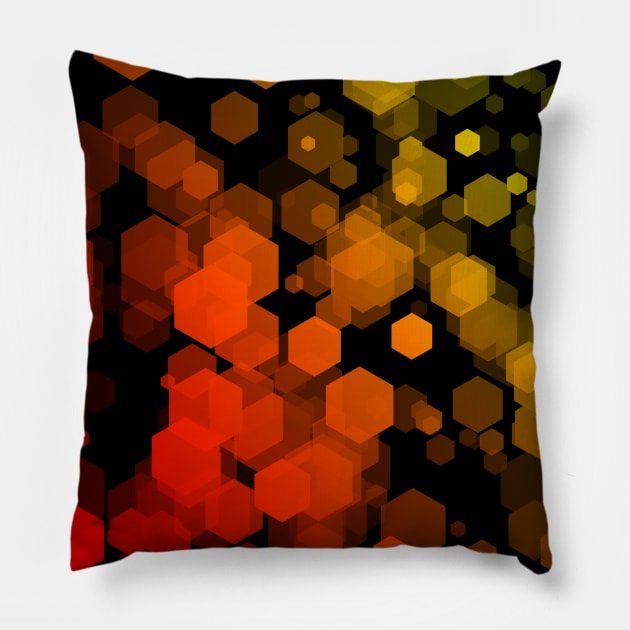 Hexagon Pattern - Red, Orange, Yellow Pillow by TheWildOrchid