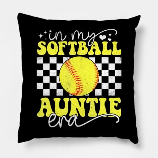 In My Softball Auntie Era Groovy Retro Proud Softball Auntie Pillow