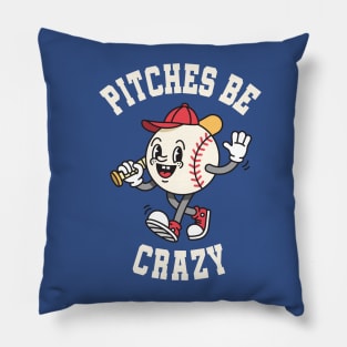 Pitches Be Crazy! Funny Vintage Baseball Cartoon Pillow