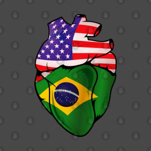 Brazilian American Split Anatomical Heart With Flags by Biped Stuff