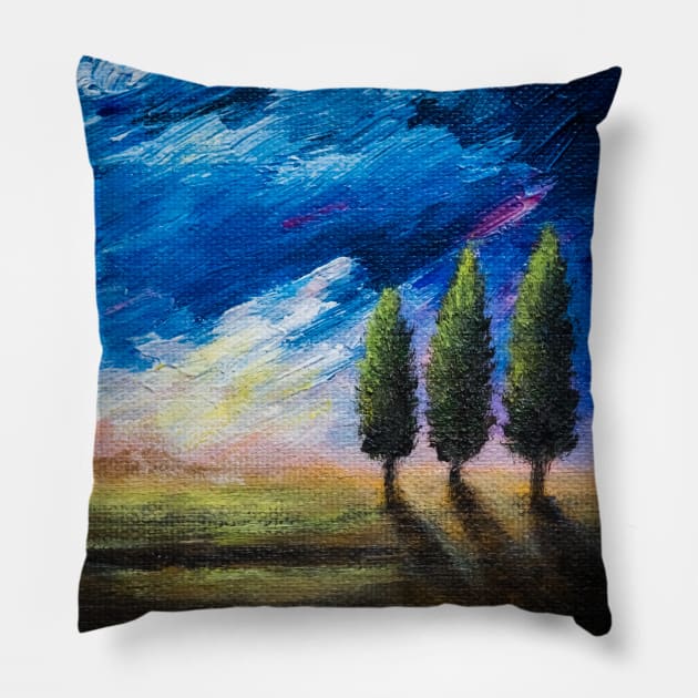 Tuscany cypresses Pillow by redwitchart