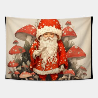 Santa Claus: Santa is the Mushroom (Amanita Muscaria Mushroom) on a Dark Background Tapestry