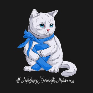 Cute Cat Ankylosing Spondylitis Awareness Month Blue Ribbon Survivor Survivor Gift Idea T-Shirt