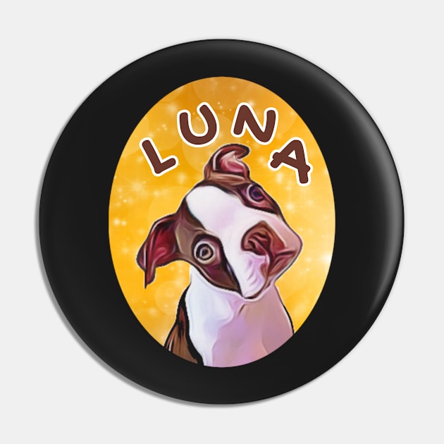 Luna Boston Terrier Face Tilted Cartoon Cameo Pin by BubbleMench