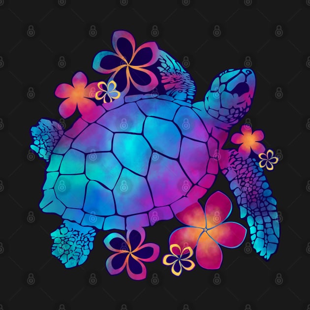 Sea Turtle with Flowers (purple) by KRDesigns