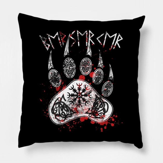 bloody Berserker, Berserk, Norse, berserker Viking Bear Claw with Aegishjalmur Pillow by Lenny241