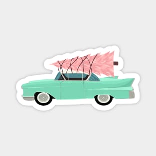 Aqua car with pink Classic Christmas tree Magnet