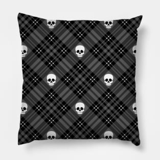 Skull Tartan Plaid in Black Pillow