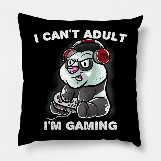 I Cant Adult Im Gaming Introvert Gamer Nerd Panda Bear Pillow by omorihisoka