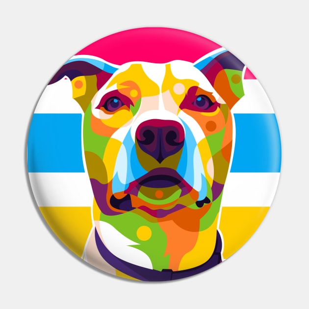 Pit Bull Dog Portrait Colorful Pop Art Pin by wpaprint