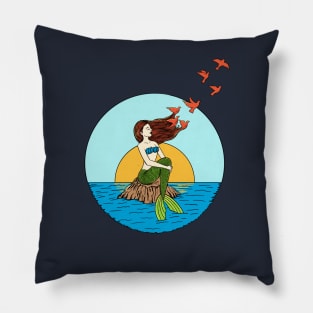 Mermaid and birds Pillow