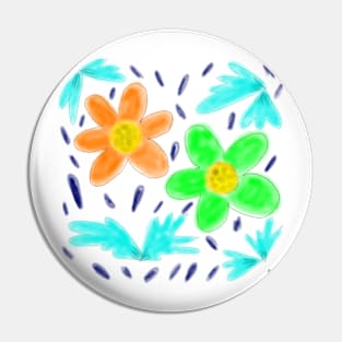 Orange green flower watercolor Pin