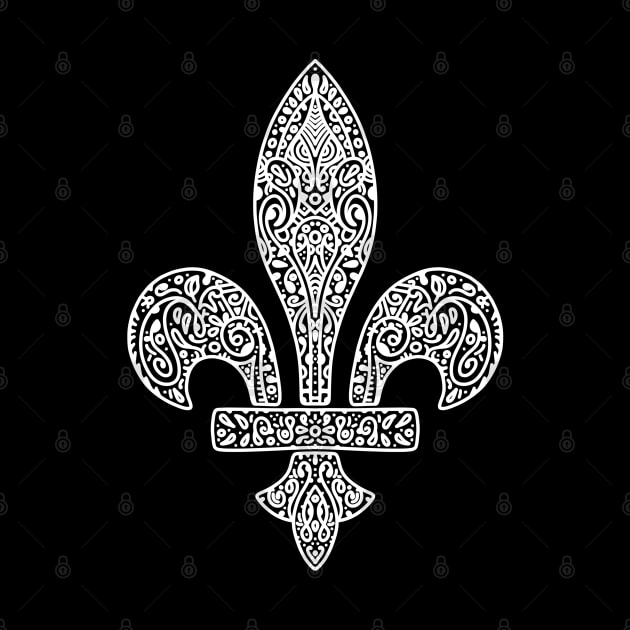 Fleur de lis paisley WHITE by rocksandcolors