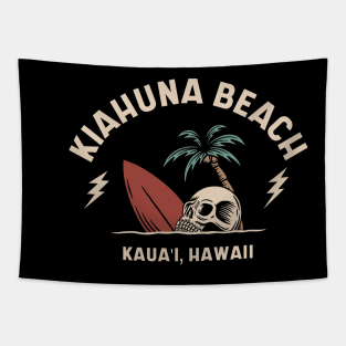 Vintage Surfing Kiahuna Beach Kauai Hawaii // Retro Surf Skull Tapestry