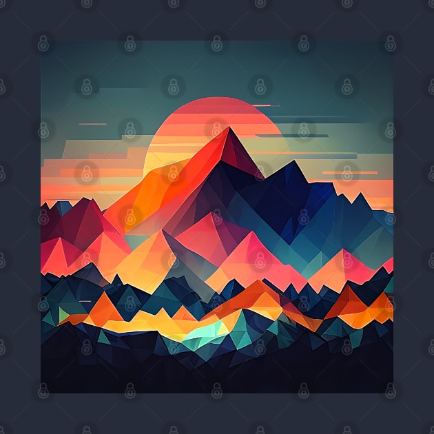 Colorful Geometric Mountain Peaks at Dusk Beautiful Sunset by The Art Mage