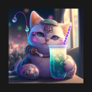 cute cat bubble tea T-Shirt