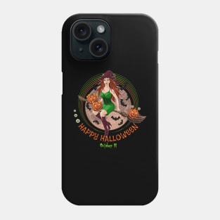 Pretty witch flying on broomstick Phone Case