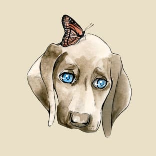 Sad Pointer Dog with Butterfly T-Shirt