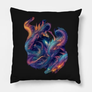 Glowing chinese dragons at night Pillow