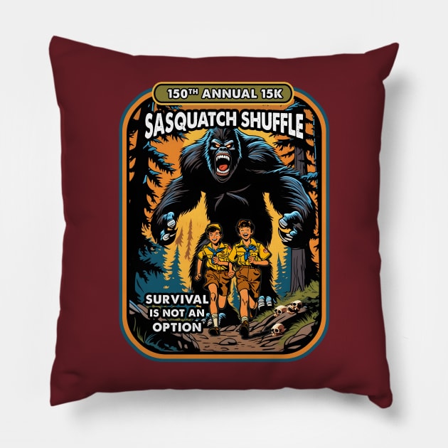 150th Annual 15k Sasquatch Shuffle Pillow by theDarkarts