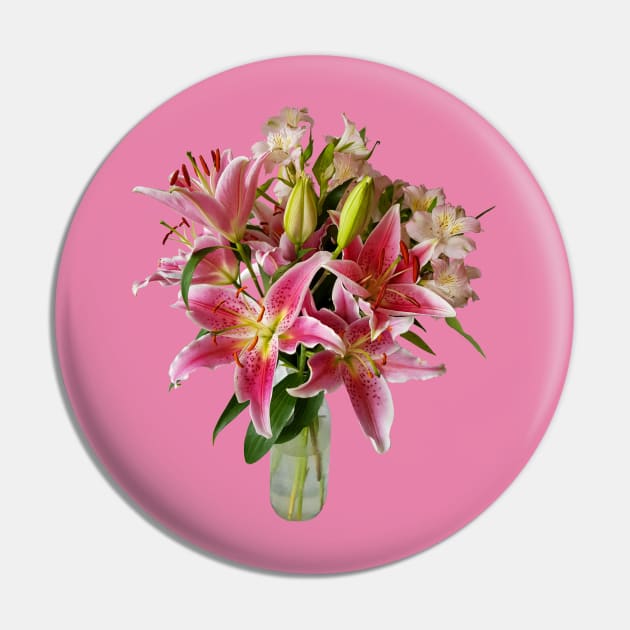 Pink Lily Flowers Bouquet Pin by ellenhenryart