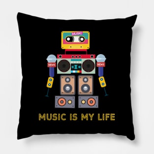 Music is my life,love music, robot Pillow