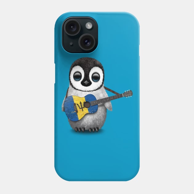 Baby Penguin Playing Barbados Flag Guitar Phone Case by jeffbartels