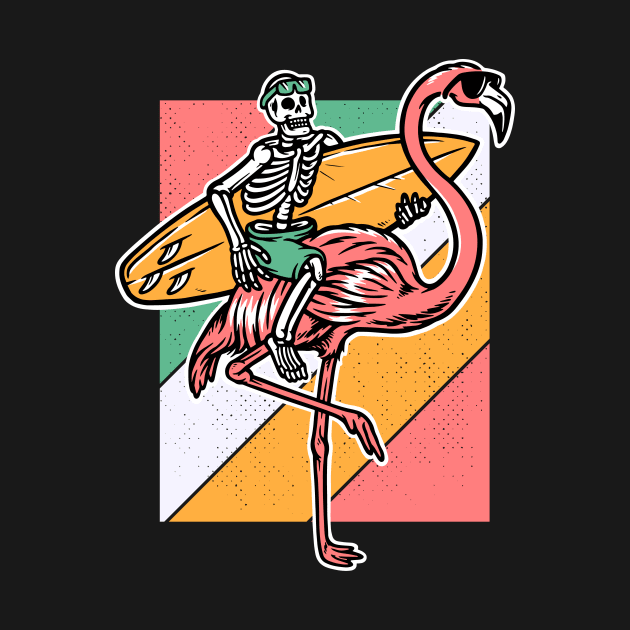 Surfing Skeleton Riding a Giant Pink Flamingo by SLAG_Creative