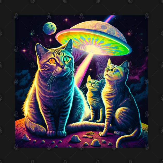 Galaxy Kittens Cat UFO Funny Cat In Space by Linco