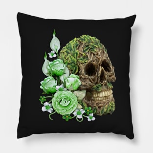 Unique Cool Tree Spirit Skull With Green Flowers Pillow