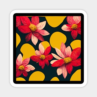 Bright, bold flower pattern in reds and yellow. Magnet