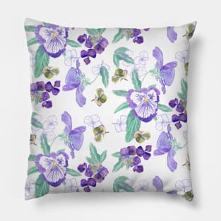 Watercolor pansies and hydrangeas on white Pillow