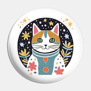 Cat Among Stars and Flowers Pin