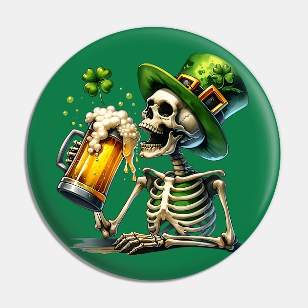 St. Patrick's Skeleton Toasting Beer Pin by Science Busters Podcast