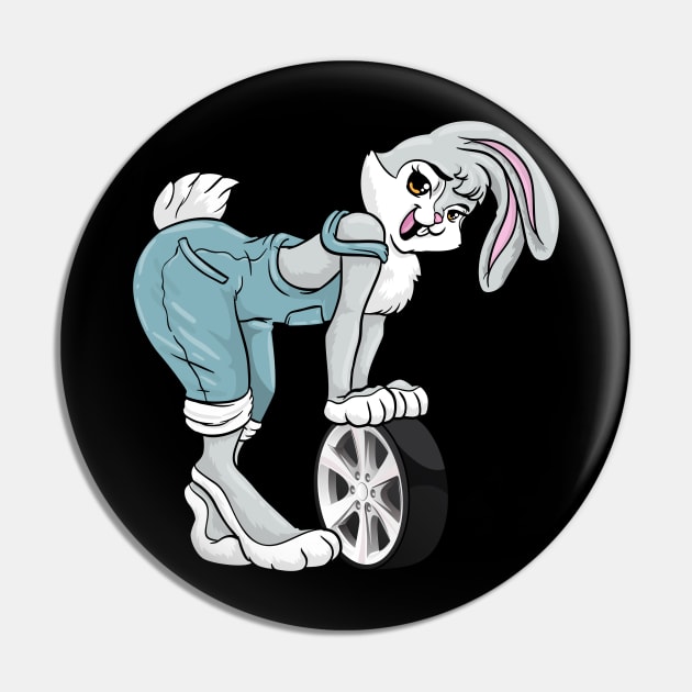 Funny mechanic bunny with a tire Pin by Markus Schnabel