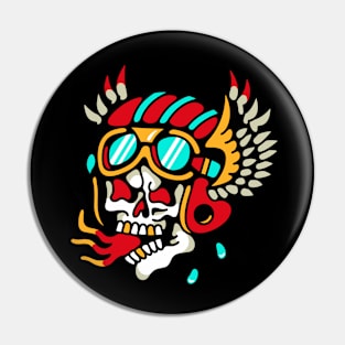 Skull motorcycle biker wings Pin