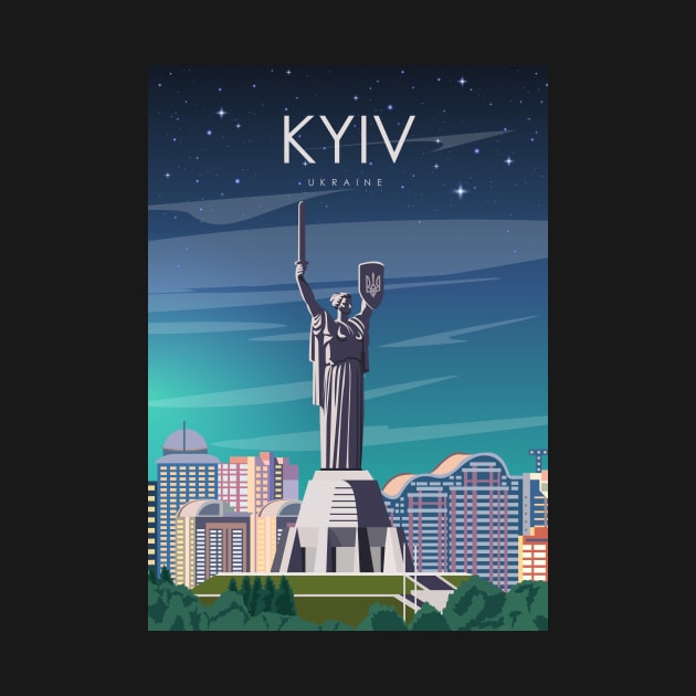 Kyiv Kiev Ukraine Motherland Monument Vintage Minimal European City Travel Poster by jornvanhezik