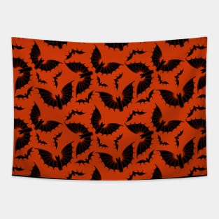 Halloween Bats on Orange Velvet Tapestry