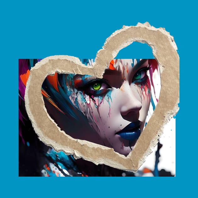 Splashed paint feminine face encircled by heart shape by PersianFMts