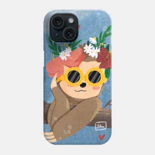 Cute Chic Sloth with flower crown and sunglasses by Jilooo Phone Case