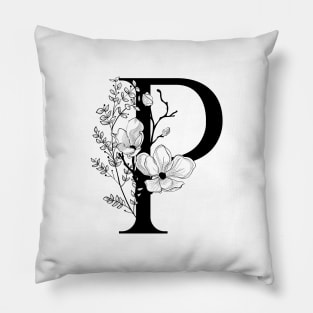 Letter P Monogram - Floral Initial Pillow