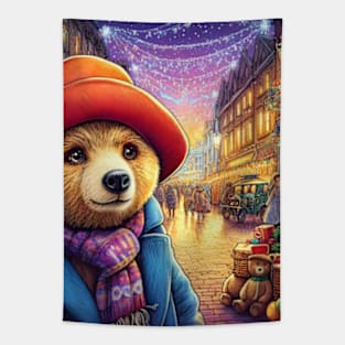 Charm and Cheer: Festive Paddington Bear Christmas Art Prints for a Whimsical Holiday Celebration! Tapestry