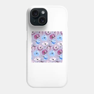 Poppies gray, blue, pink, purple Phone Case