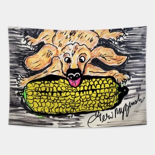 Just a Dog enjoying his corn on the cob Tapestry