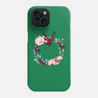 Christmas Reindeer Wreath (flowers and plaid) Phone Case