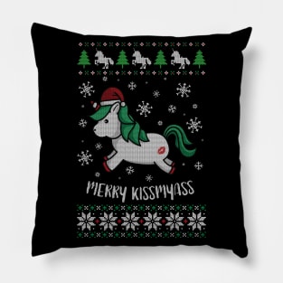 MerryKissMyAss cute kawaii unicorn ugly christmas sweater Pillow