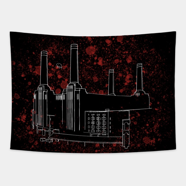 Pink Floyd Animals Paint Splatter White on Black Tapestry by Irla