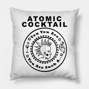 Atomic Cocktail Circle Black Pillow