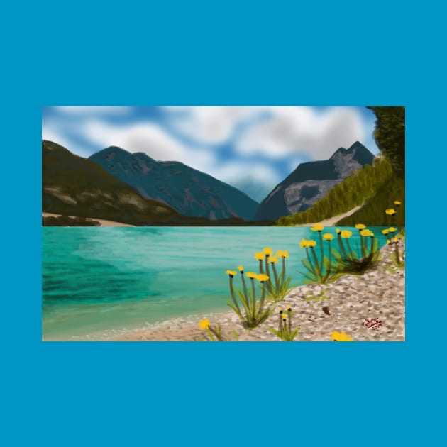 Beach and Mountains Digital Painting by tooner96