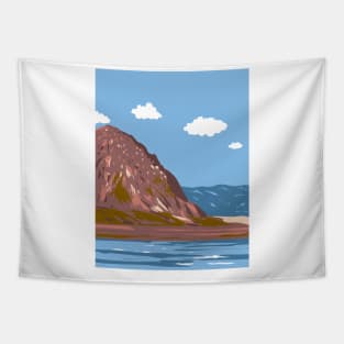 Morro Rock Beach in Morro Bay San Luis Obispo California WPA Poster Art Tapestry